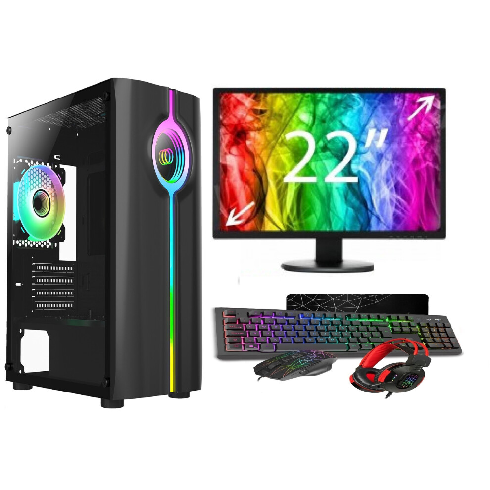 Computek (., Full Setup (22" Monitor)) Gaming Pc Bundle : Intelcore I3/16Gb Ram/ 1Tb + 128Gb Ssd/Gt730 2Gb/Windows 10/ Quake Black