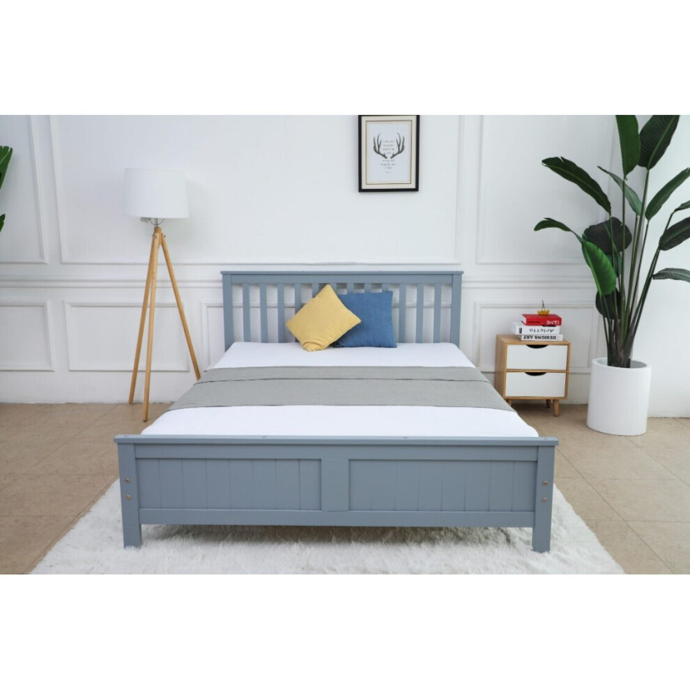 (Grey, Double) ECASA Shaker Style Wooden Bed Frame Double & King