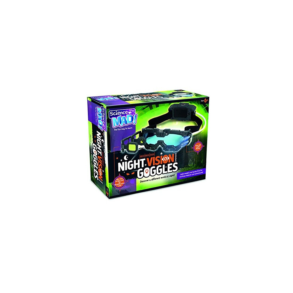Science Mad Science Mad! Night Vision Goggles For Kids - For Fun Night Missions - Lightweight, Flip Out Scope, 2X Magnification, Twin Led Beams, Lenses, 6+ Blue