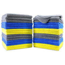 POLYTE Premium Microfibre Cleaning Towel, 40x40 cm, 36 Pack, Blue,Gray,Yellow