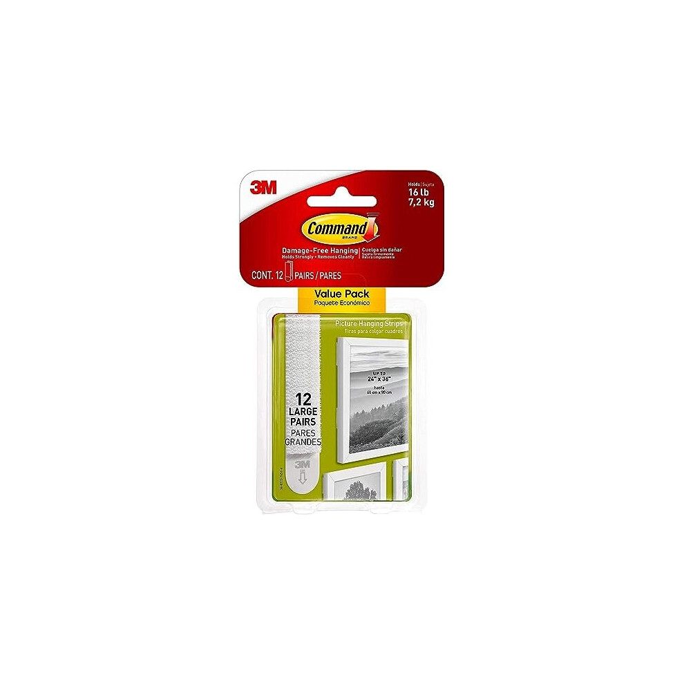 Command Picture & Frame Hanging Strips Value Pack, Large, White, 12-Pairs - Damage Free Hanging - For Pictures, Frames, Mirrors, Wall d?cor and Signs