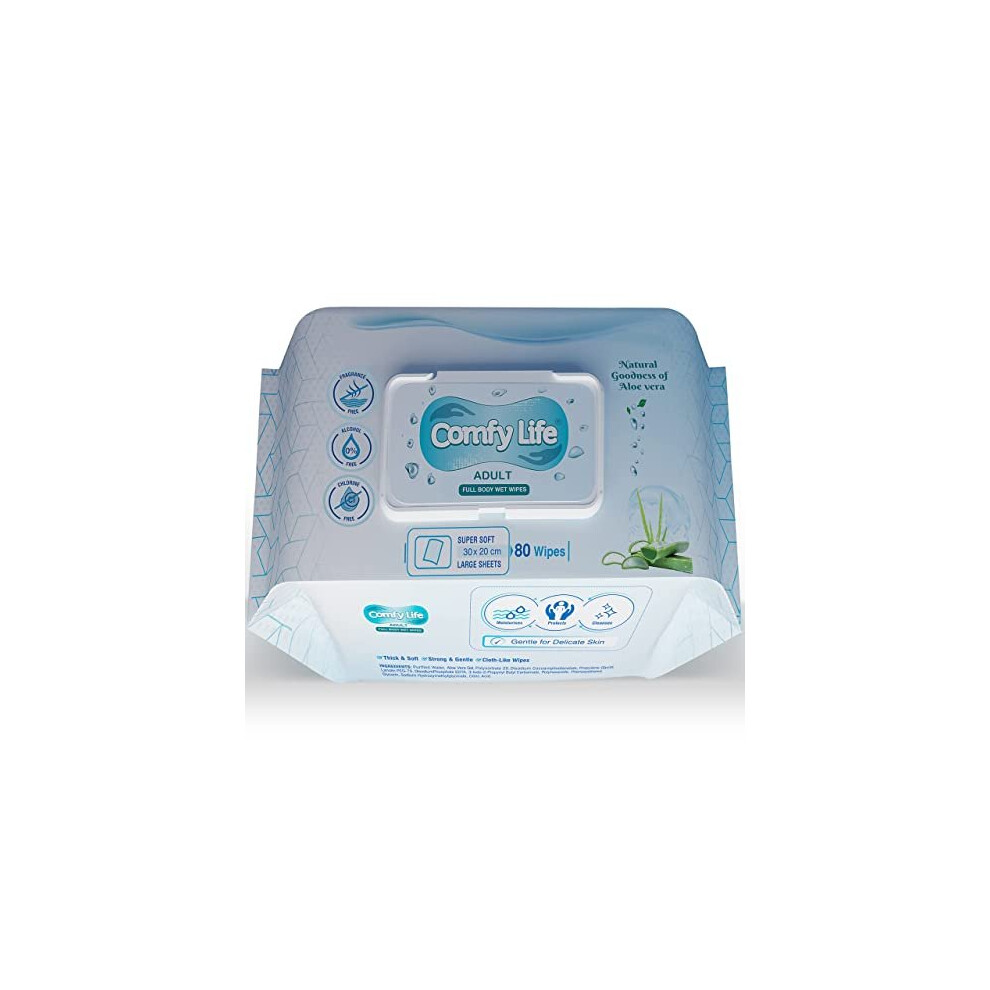 Comfy Life Premium Full Body Cleansing Wet Wipes For Adults - Large Luxury Fresh-Feel Rinse-Free Fragrance-Free Bed Bath Intimate-Care Soft Sheets (1