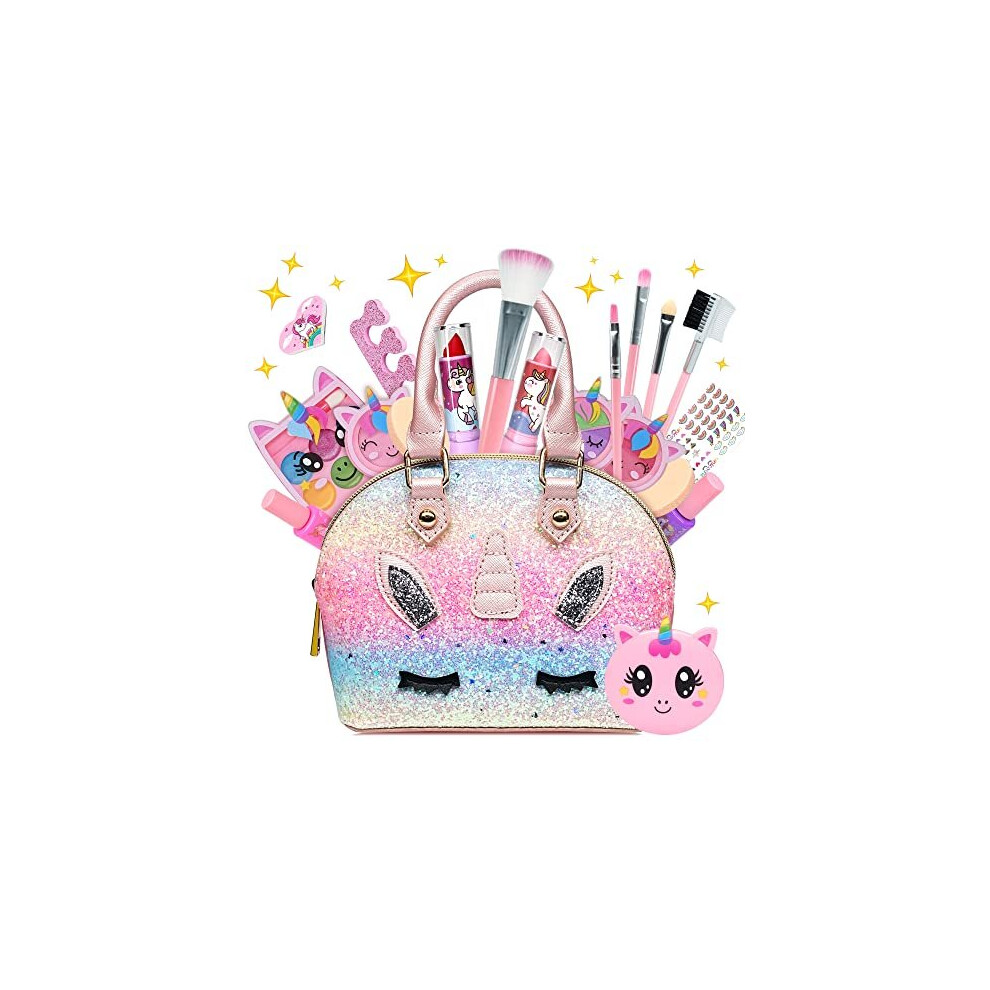 Evacok Eva-Mk-06 Kids Makeup Sets For Girls Unicorn Washable Starter Kit Safe Water-Soluble Pretend Play Makeup Birthday Gift