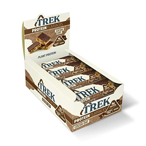 TREK High Protein Flapjack Cocoa Oat - Gluten Free - Plant Based - Vegan Snack - 50g x 16 bars