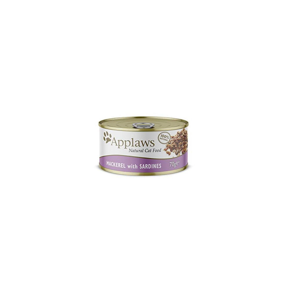 Applaws 100% Natural Wet Cat Food Tins, Mackerl with Sardine in Broth 70 g for Adult Cats (24 x 70 g Tins)