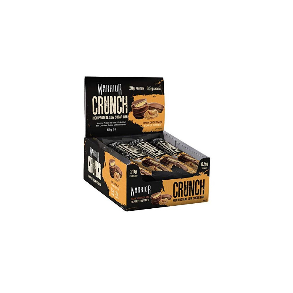 Warrior CRUNCH High Protein Bars - 20g Protein Each - Dark Chocolate Peanut Butter - Pack of 12 x 64g