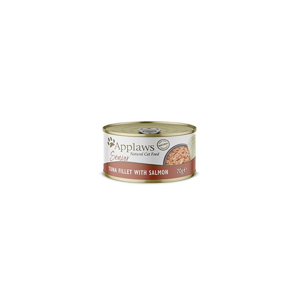 Applaws Natural Senior Wet Cat Food,Tuna with Salmon in a Soft Mousse Jelly 70g Tin (Pack of 24 x 70g Tins)