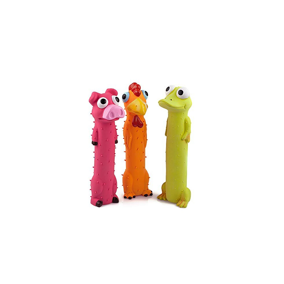 CHIWAVA 3 Pack 9" Squeaky Latex Dog Toys Standing Stick Animal Puppy Fetch Interactive Play for Small Medium Dogs