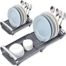 KINGRACK Compact Dish Drainer,Expandable Dish Rack,Stainless Steel Dish Drying Rack With Removable Cutlery Holder,Non-Slip Feet,Anti Rust Plate
