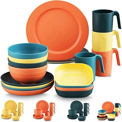 Kyraton Plastic Dinnerware Sets of 20 Pieces Unbreakable and Reusable Light Weight Plates Mugs Bowls Dishes Easy to Carry and Clean Microwave Safe on OnBuy