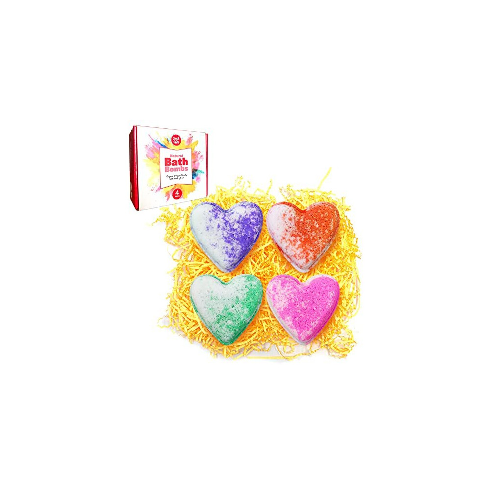 4 x Large Love Heart Bath Bombs from Zimpli Gifts, Fizzy Spa Moisturizing Gift Set for Her, Christmas Gifts, Xmas Presents for Women, Girlfriend,