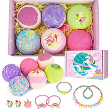 Canvalite Natural Bath Bombs for Kids with Surprise Toy Jewelry Inside 6PCS Handmade Bubble Bath Bomb Gift Set, Birthday Easter Christmas Girls Gifts