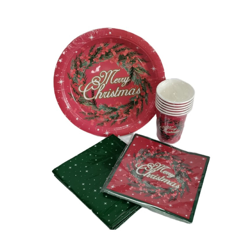Traditional Christmas Party Tableware Set Plates Cups Napkins 25pc