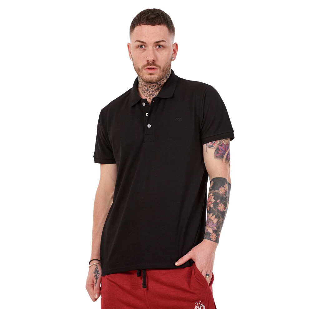 (Black, L) Malay Mens Plain Solid Polo Cotton T-Shirts Regular fit Casual Formal Shirt Top M-XXL