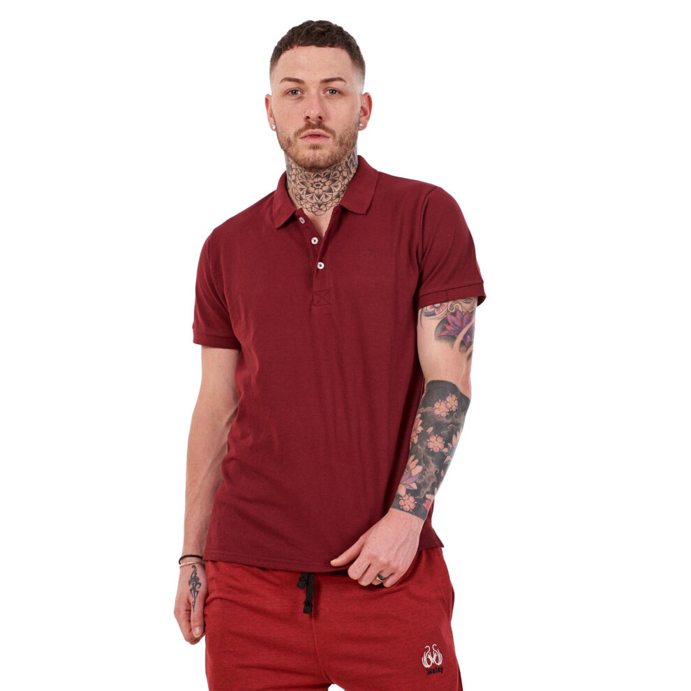 (Burgundy, XXL) Malay Mens Plain Solid Polo Cotton T-Shirts Regular fit Casual Formal Shirt Top M-XXL