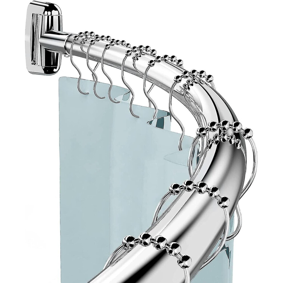 Adjustable Curved Shower Curtain Rod, 114-196cm Shower Rod For Bathroom, 304 Stainless Steel Shower Rail, Rings Included (12 Piece)