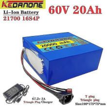 (20Ah X1 ChargerX1) New 60v 20ah 21700 Lithium Battery Pack 16s4p 1000w-3000w Electric Bike Motorcycle Scooter Battery 67.2v 3a Charger