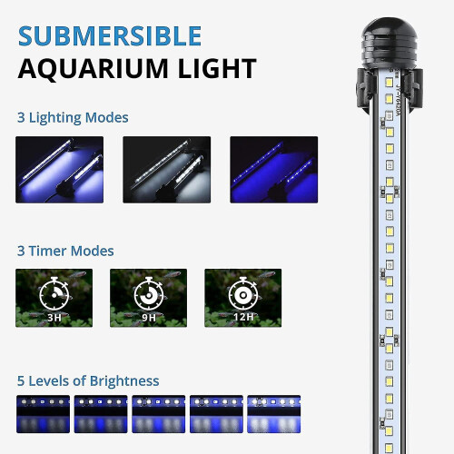 Led Aquarium Light With Timer Function, Submersible White And Blue Light, Adjustable Lighting For Fish Tank, 4w, 230 Lm 2