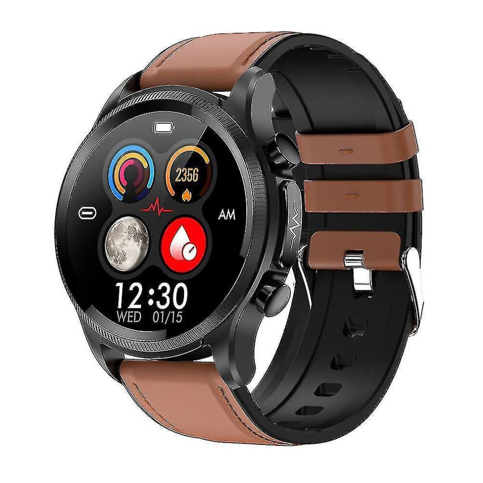 (Brown Leather) 2023 Blood Glucose Smart Watch Ecg ppg Monitoring Blood Pressure Body Temperature Smartwatch Men Ip68 Waterproof Fitness Tracker - Smart Watches