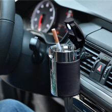 Car Ashtray Carbon Fiber Car Ashtray With Solar Led Light Portable And Practical Easy To Install Car Ashtray Black