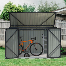 190cm Wide Charcoal Black Metal Bike & Tool Shed with Lockable Double Doors, Ventilated, Gas Strut Lid
