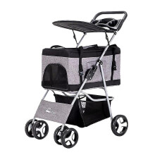 Pet Stroller Cat Carrier Detachable Shoulder Handbag Portable Breathable Dog Cat Cart Pet Stroller Handbag Outdoor Travel Walk