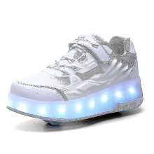 (White, 31) Childrens Sneakers Double-wheeled Shoes Led Light Shoes Q7-yky