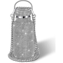 (Silver, 500ml) Diamond Water Bottle Bling Rhinestone Stainless Steel Thermal Bottle Refillable Water Bottle Insulated Water Bottle Glitter
