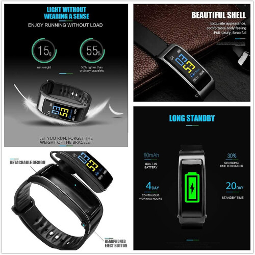 2 In 1 Smart Bracelet Bluetooth Headset Waterproof Watch Wireless Earphone 1