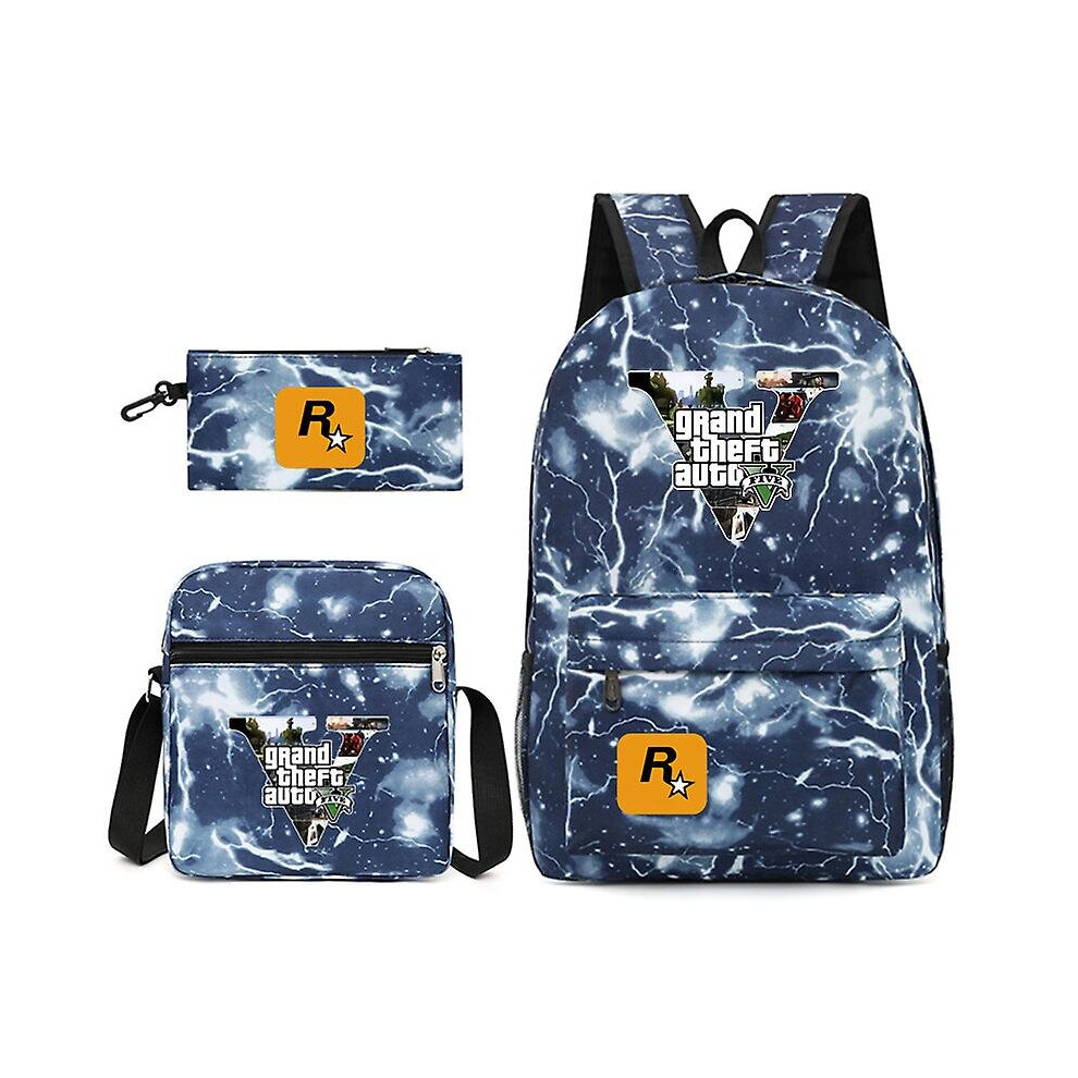 (Lightning) 3pcs Gta5 Grand Theft Auto Student Schoolbag Backpack Small Shoulder Bag Pen Bag