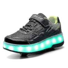 (Black, 35) Childrens Sneakers Double-wheeled Shoes Led Light Shoes Q7-yky