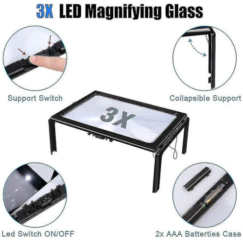 Rectangular Magnifier For Visually Impaired 3x Full Page Magnifier Magnifier With Hands-free Light 2