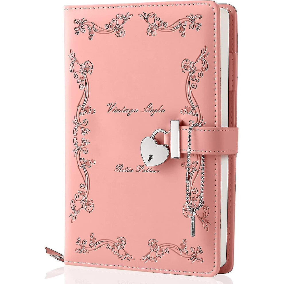 Diary With Lock And Key For Girls Thicken 360 Pages Leather Heart Shaped Locking Journal Cute Locked Secret Diaries Notebook For Women Adults A5 ( Pink