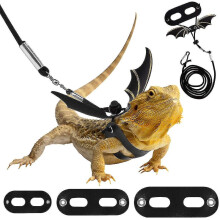 Leather Reptile Leash Outdoor Harness Leash With Bat Wings Adjustable Leash 3 Size