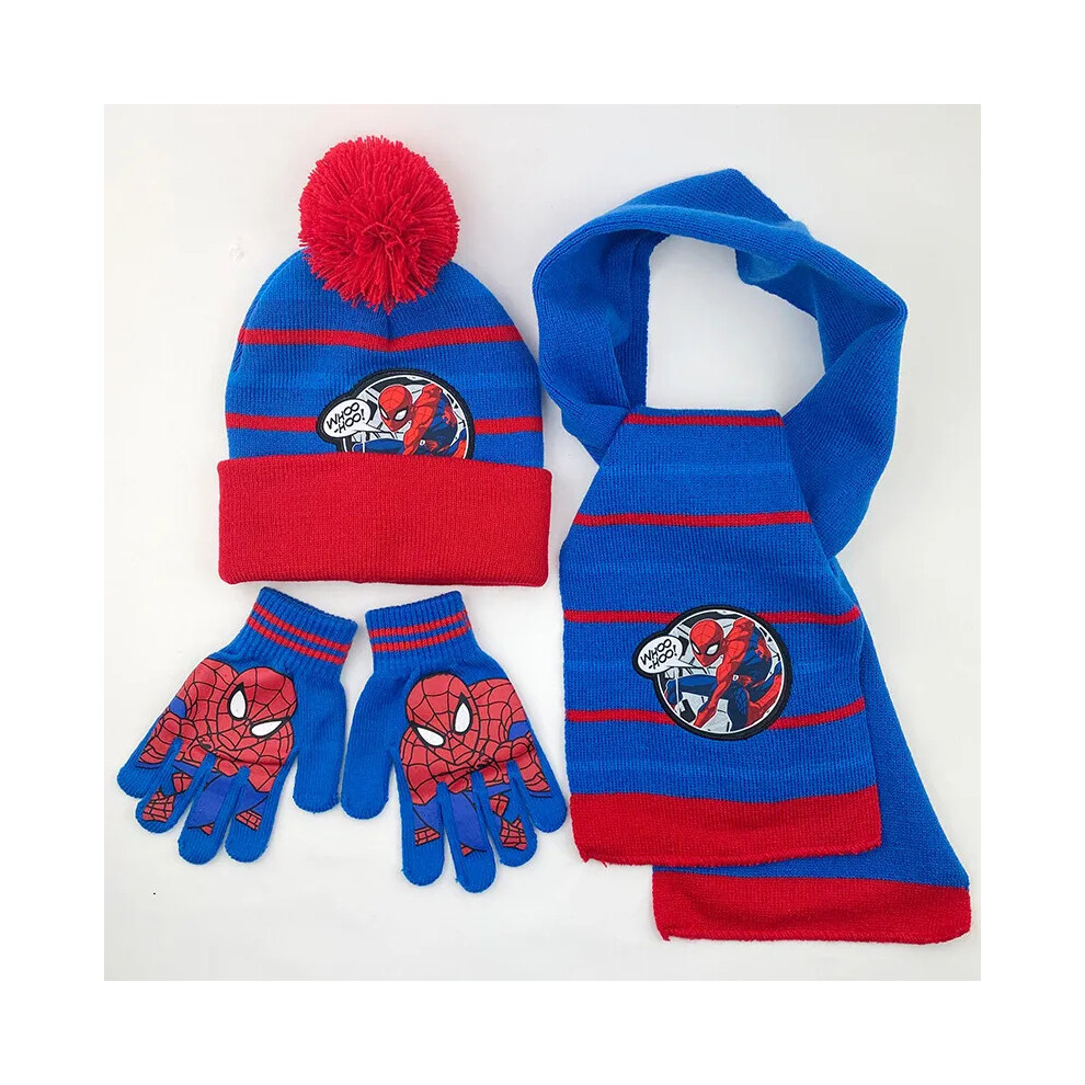 (A7) 3 Pcs Disney Autumn Winter Children Warm Knitted Hat+Scarf+Gloves Superhero Spiderman Boy Girl Scarf Accessories Kid Caps