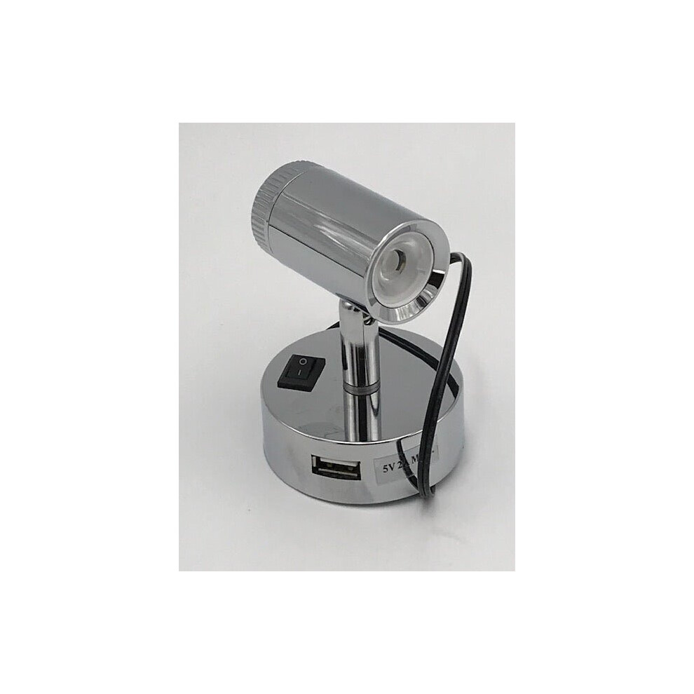 Mensa - LED Spotlight with Two USB Sockets - Chrome Effect -  PO788