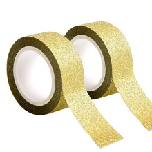 2 Pieces Golden Glitter Tape Glitter Adhesive Tape Decorative Craft Self Adhesive Masking Tape Sticky Glitter Trim for DIY Crafts Edging Trimming