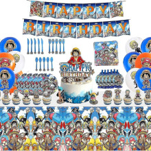 Set Of 130pcs One Piece Birthday Party Supplies And Decorations For Boys Includes Plates Cake Topper Balloons Banner Anime Theme Party Favors