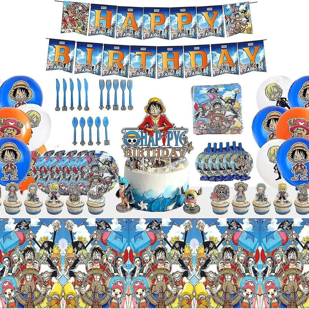 Set Of 130pcs One Piece Birthday Party Supplies And Decorations For Boys Includes Plates Cake Topper Balloons Banner Anime Theme Party Favors