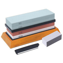 Knife Sharpening Stone Kit, 4 Side Grit 400/1000 3000/8000 Water Stone, Non-slip Bamboo Base, Flatting Stone, Angle Guide And Leather Strop