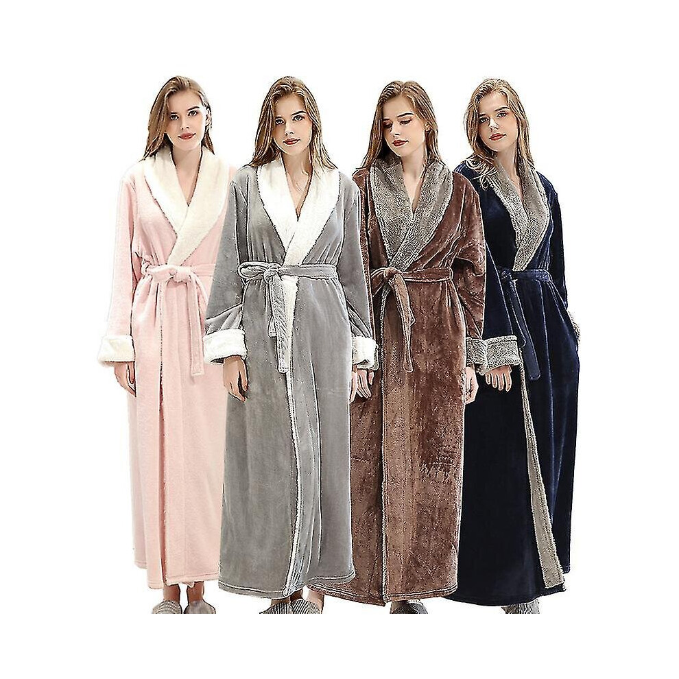 (Pink, M) Womens Dressing Gown Bath Robe Warm Soft Fleece Long Robes Nightgown