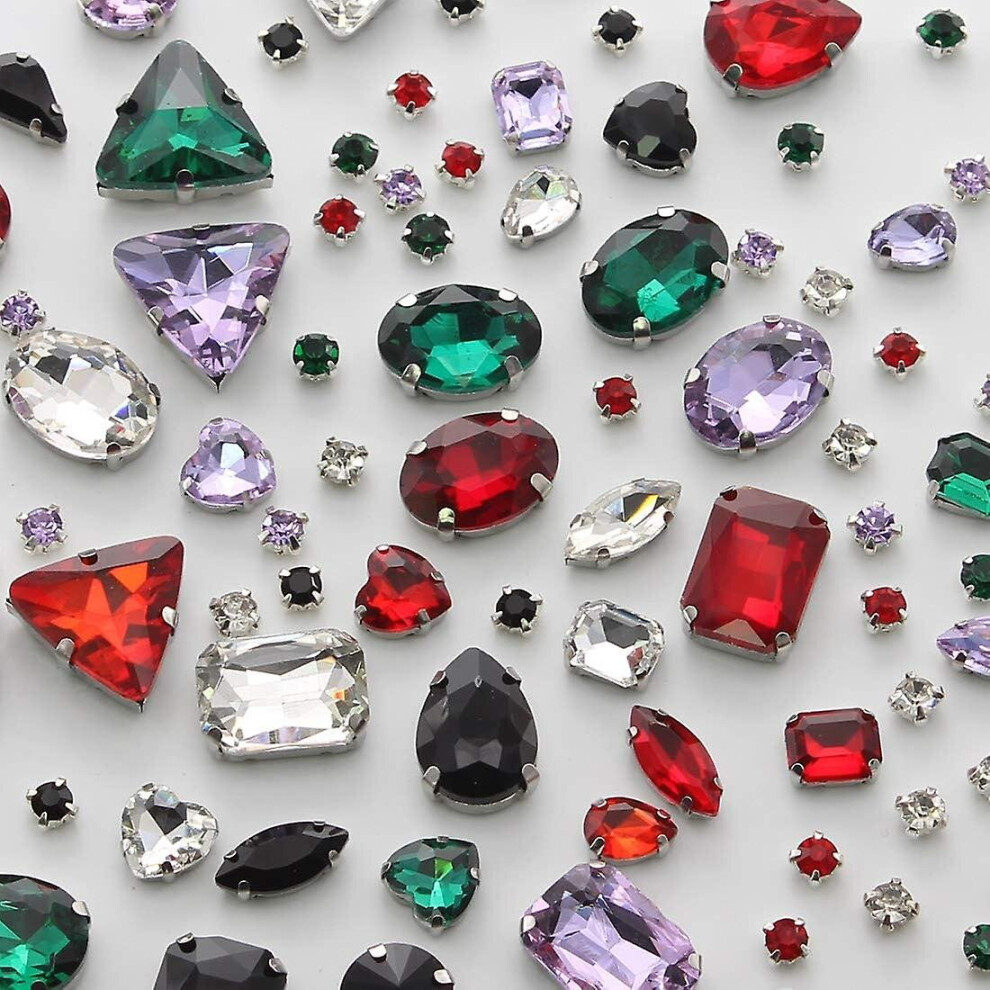 Sew On Rhinestones 130 Pcs Mixed Shapes Glass Rhinestones Sew On Crystal Gems Mental Flatback Silver