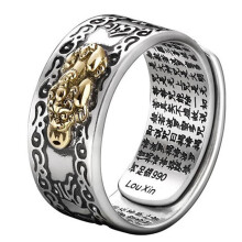 Feng Shui Pixiu Mani Mantra Protection Wealth Ring Amulet Wealth Lucky Open Adjustable Ring Buddhist (ruipei)