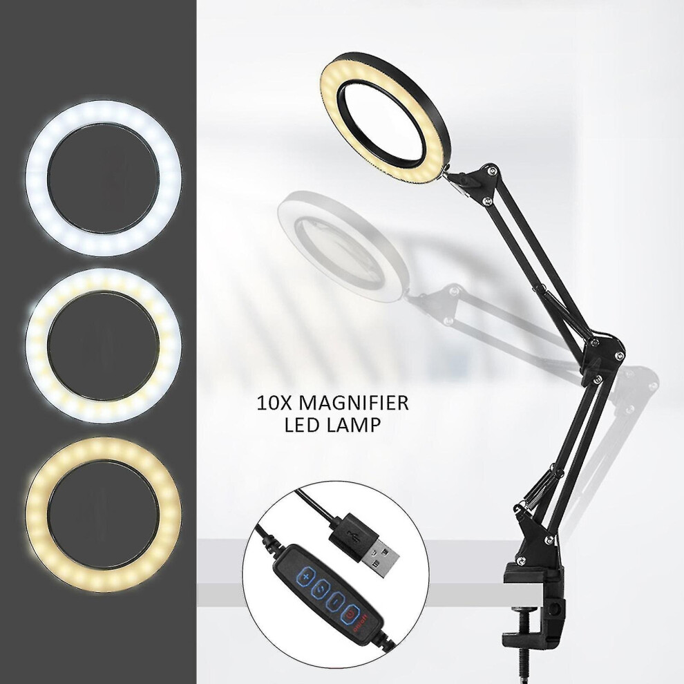 10x Magnifier Led Lamp Magnifying Glass Desk Table Reading Lamp With