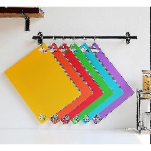 6 Piece Cutting Board, Extra-thick Plastic Non-slip Cutting Board, With Food Icon 2