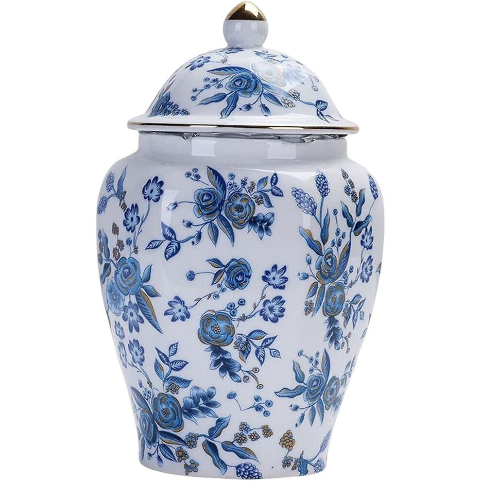 Ceramic Ginger Jar, With Lid Blue White Porcelain Light Luxury Vase For Dining Room, Style B