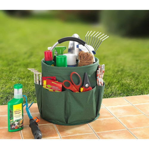 Cleaning Product Storage Basket, 6 Compartments, Foldable With Transport Handle, Green 2