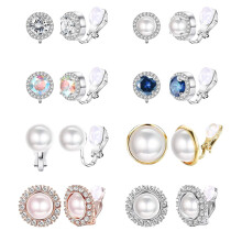 8 Pairs Clip Earrings Set For Women Rose Flower Cz Simulated Pearl Gold Knot Clip Earrings With Rubber Pads Non Pierced Hypoallergenic Clip On Earring