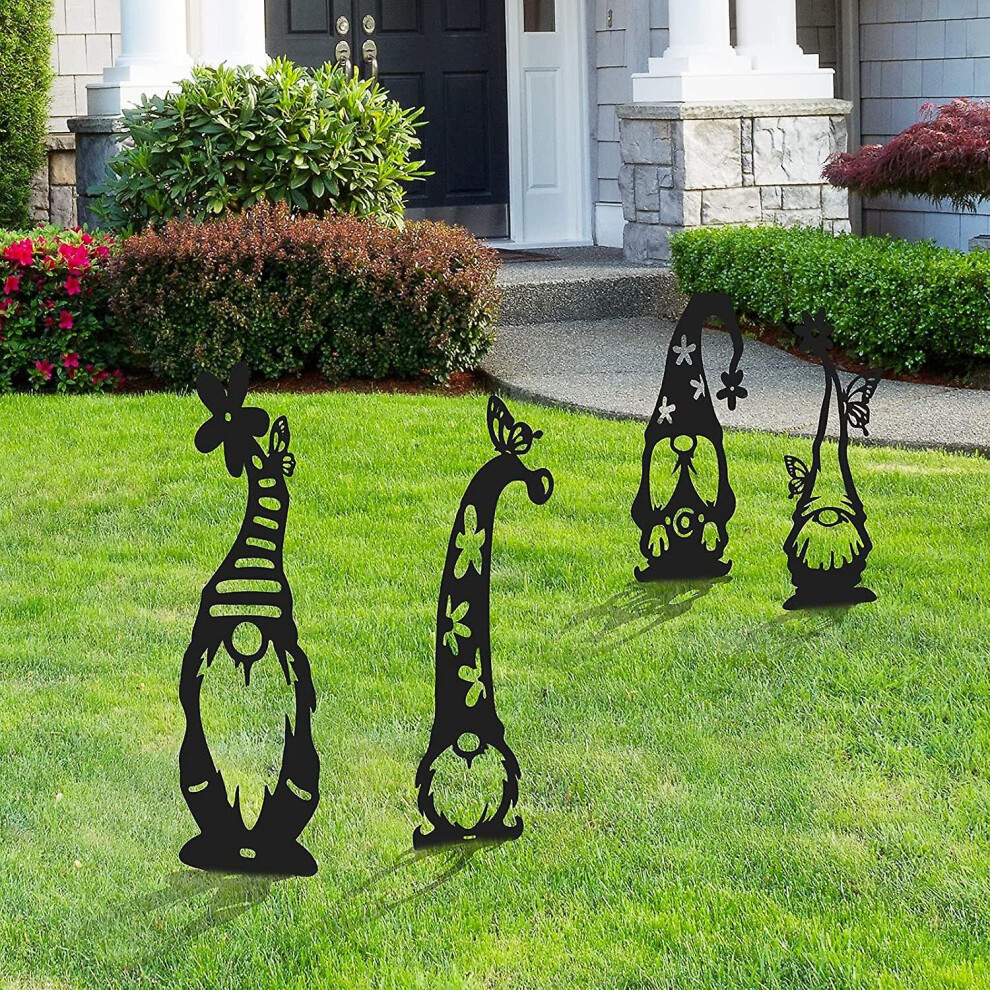4pcs Large 20.9in Steel Garden Gnomes Decoration, Creative Cutout Dwarf Lawn Sculptures, Standing Metal Gnome Branch Statue For Outdoor Statues And Ya