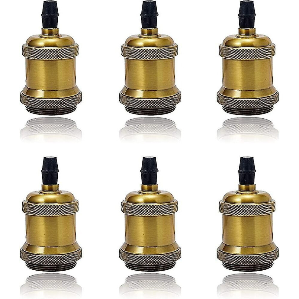 6 Pack E27 Vintage Light Bulb Solid Ceramic Socket Lamp Holder Retro Edison Screw Light Bulb Adapter Socket, Antique Brass